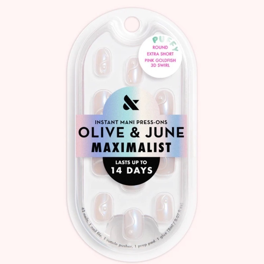 Olive & June Maximalist Press-On Nails Pink Goldfish 3D Swirl Extra Short Round